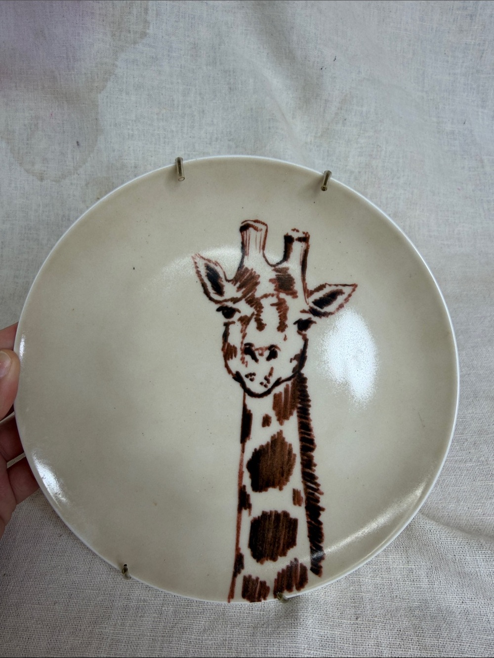 Fitz and Floyd Cream Ceramic Plate with Brown Giraffe Motif
